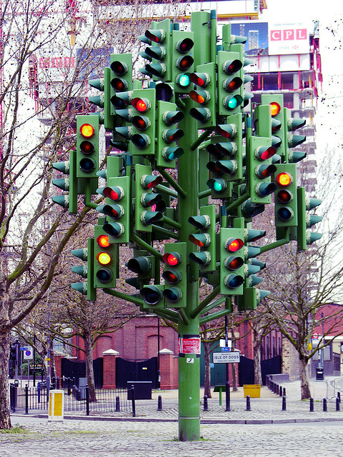 A confusing array of traffic lights