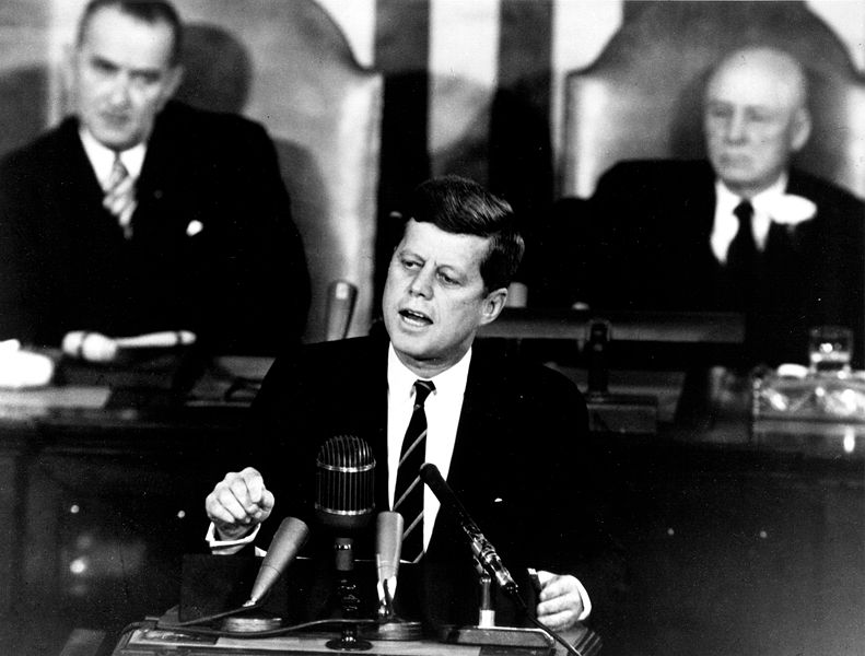 photo of John F. Kennedy giving the "moon" speech