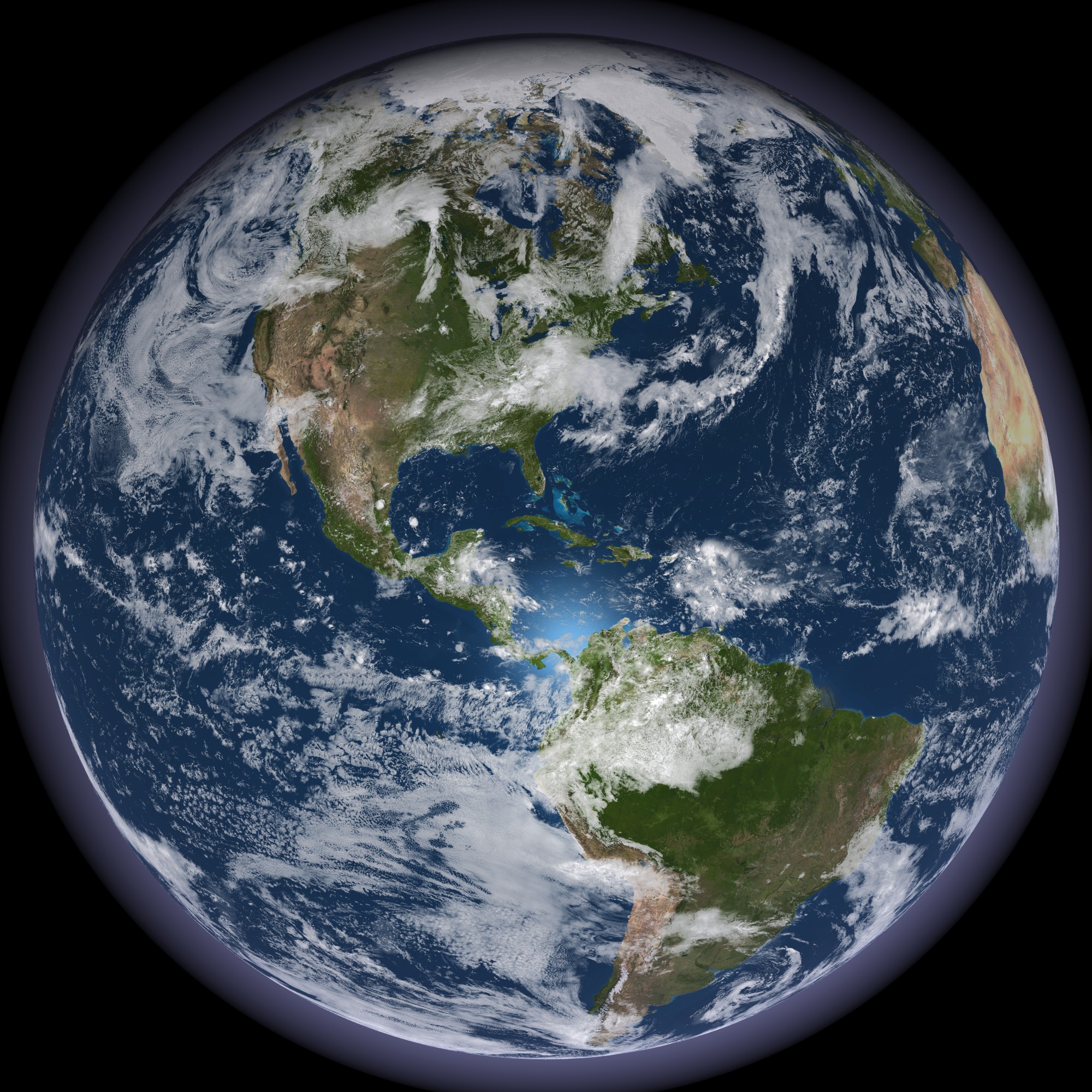 Photo of the Earth focusing on North and South America