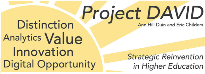 Project DAVID logo with the acronym spelled out: Distinction, Analytics, Value, Innovation, and Digital opportunties.