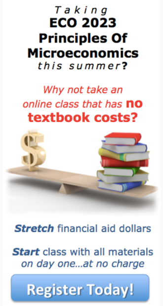 Figure 2: Broward College Online LMS advertising for no-textbook/material cost classes. 
