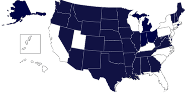 Map of US with Approved States Map from the National Council for State Authorization Reciprocity Agreements filled in.