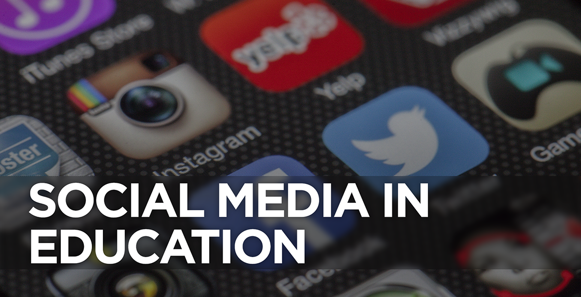 Graphic reading "Social Media in Education" written over the icons for several social media apps.