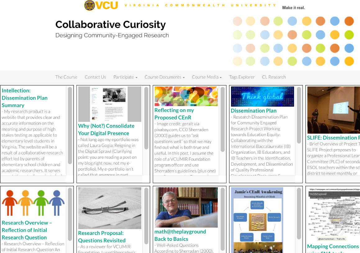 On the bloggergate page, samples of content posted by students are shown and the full content can be linked.