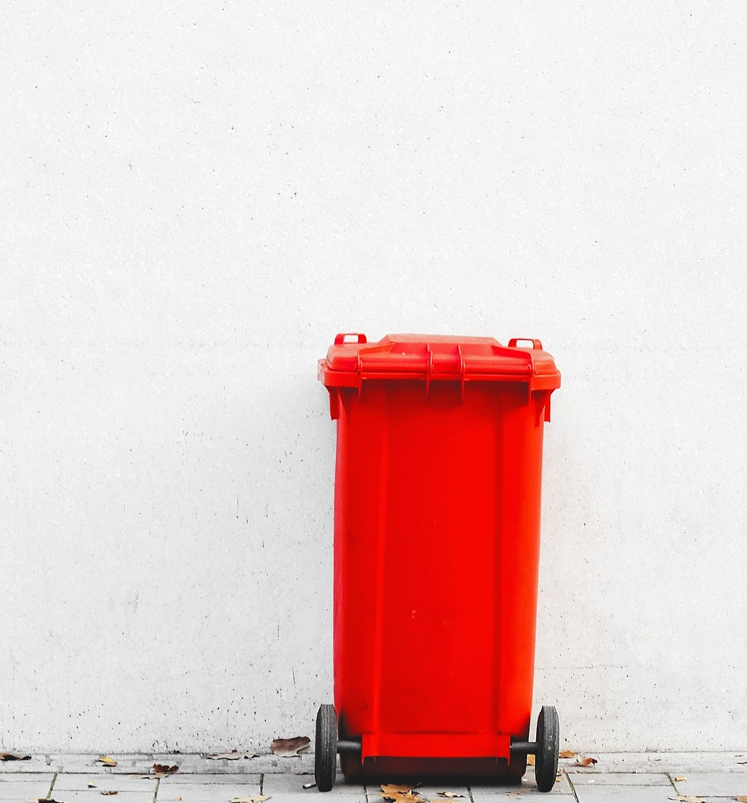 red garbage can