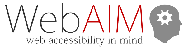 logo for WebAIM with the words "WebAIM," "web accessibility in mind," and a logo of a silhouette of a head with gears inside the silhouette