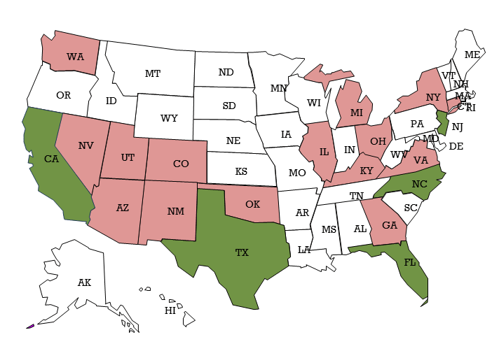 United States map indicates the geographic distribution of the mentors and mentees. Mentor states: RI, NC, FL, TX, CA. Mentee states: WA, NV, UT, AZ, NM, CO, OK, IL, MI, OH, KY, GA, VA, HY, MA