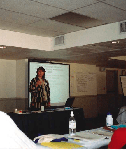 Sally Johnstone, original Executive Director of WCET, speaking at a session