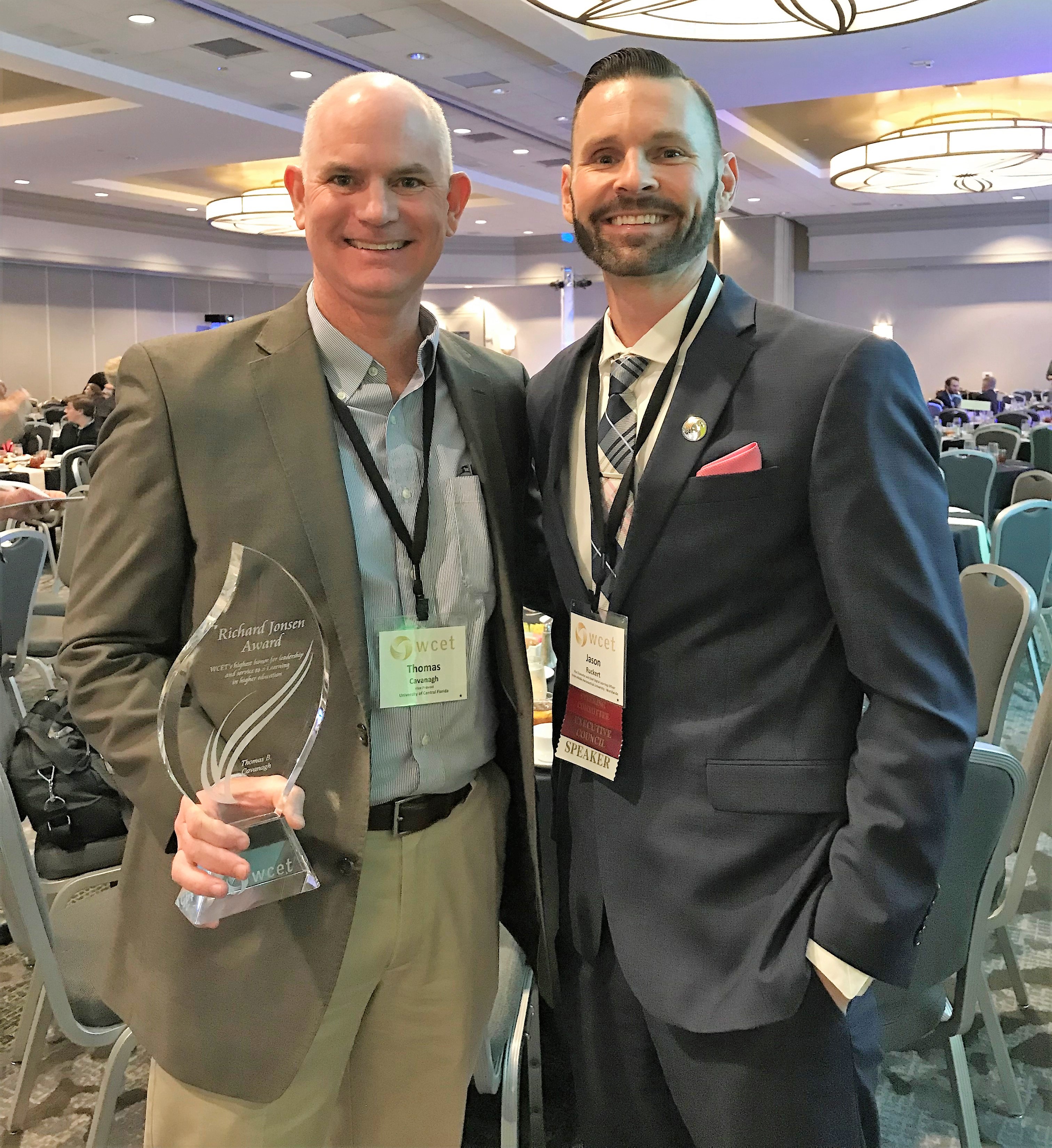 Award winner Thomas Cavanagh and Jason Ruckert, member of the WCET Steering Committee and awards lunch emcee