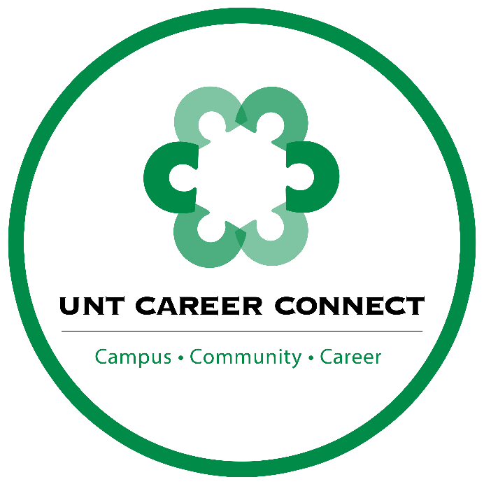 UNT career connect logo. A green circle made of 