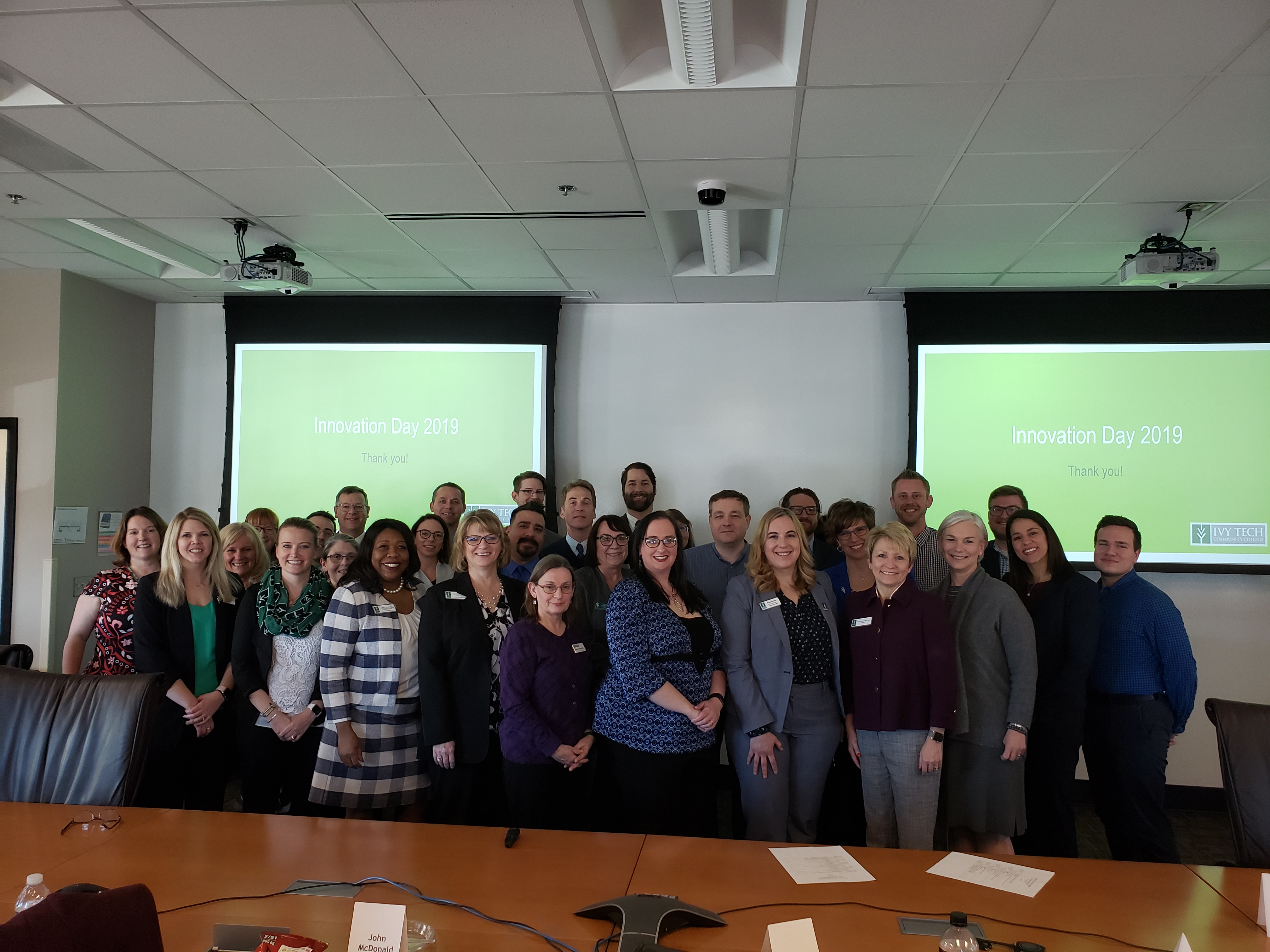 Picture of about 30 faculty who pitched their ideas at Innovation Day.