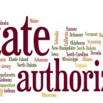 Graphic that reads "State Authorization" in red. The names of each state are written around the phrase "State Authorization."