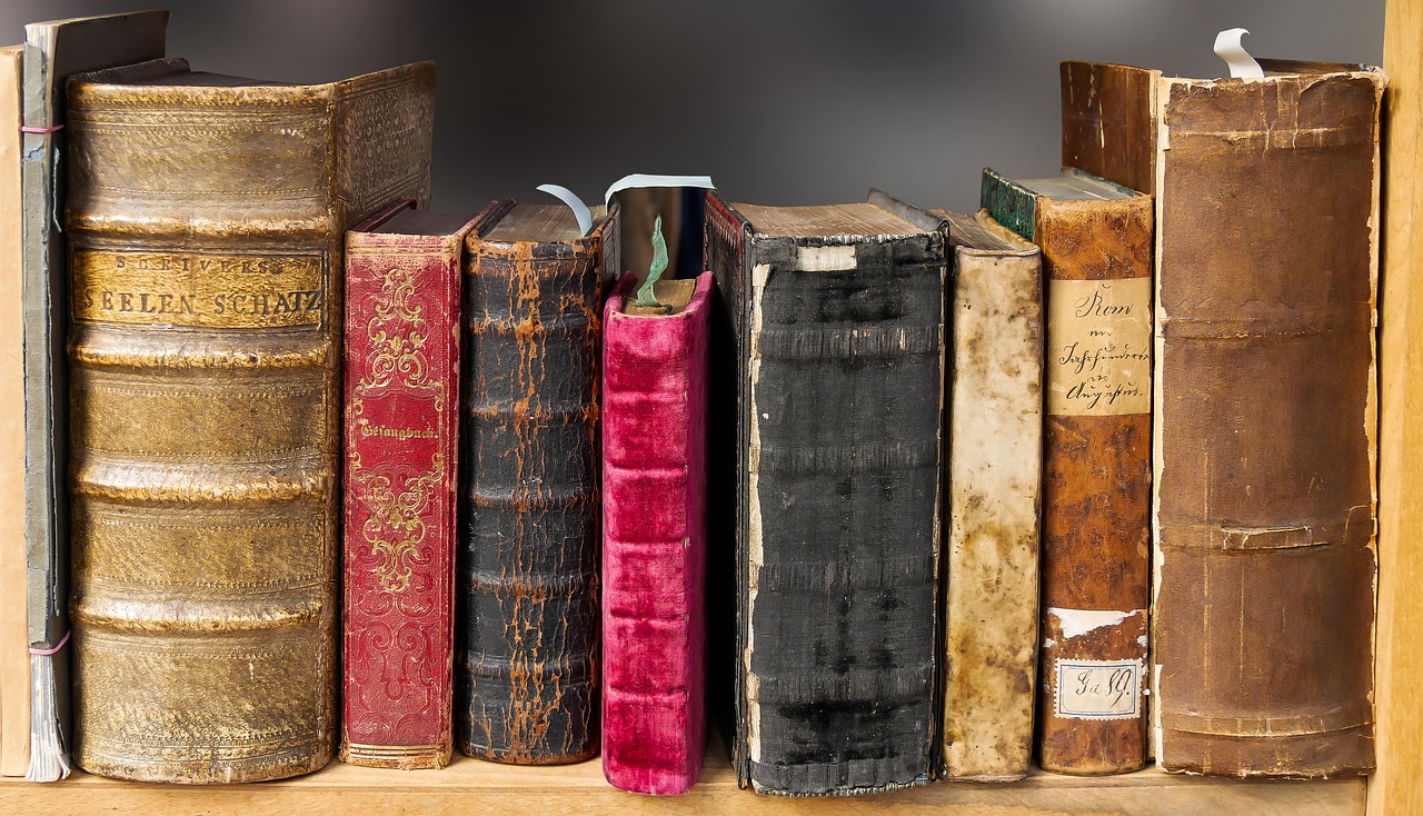 older books on a book shelf