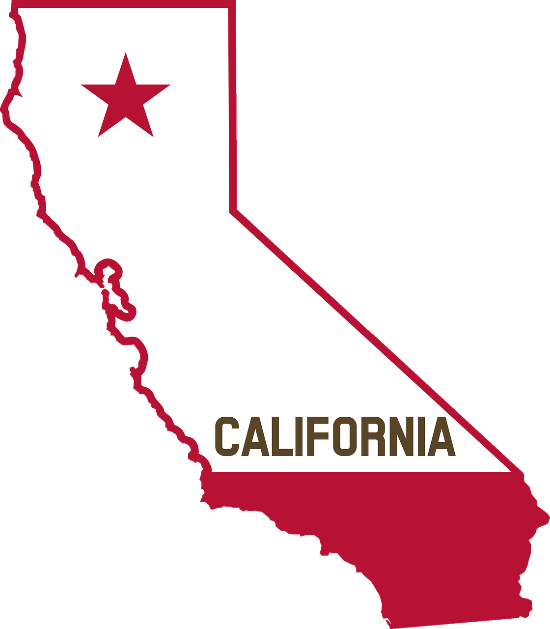 state of claifornia outlined in red with a star