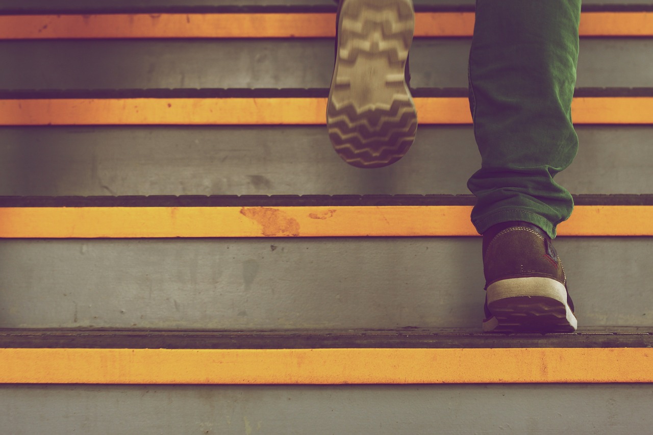 a person running up stairs