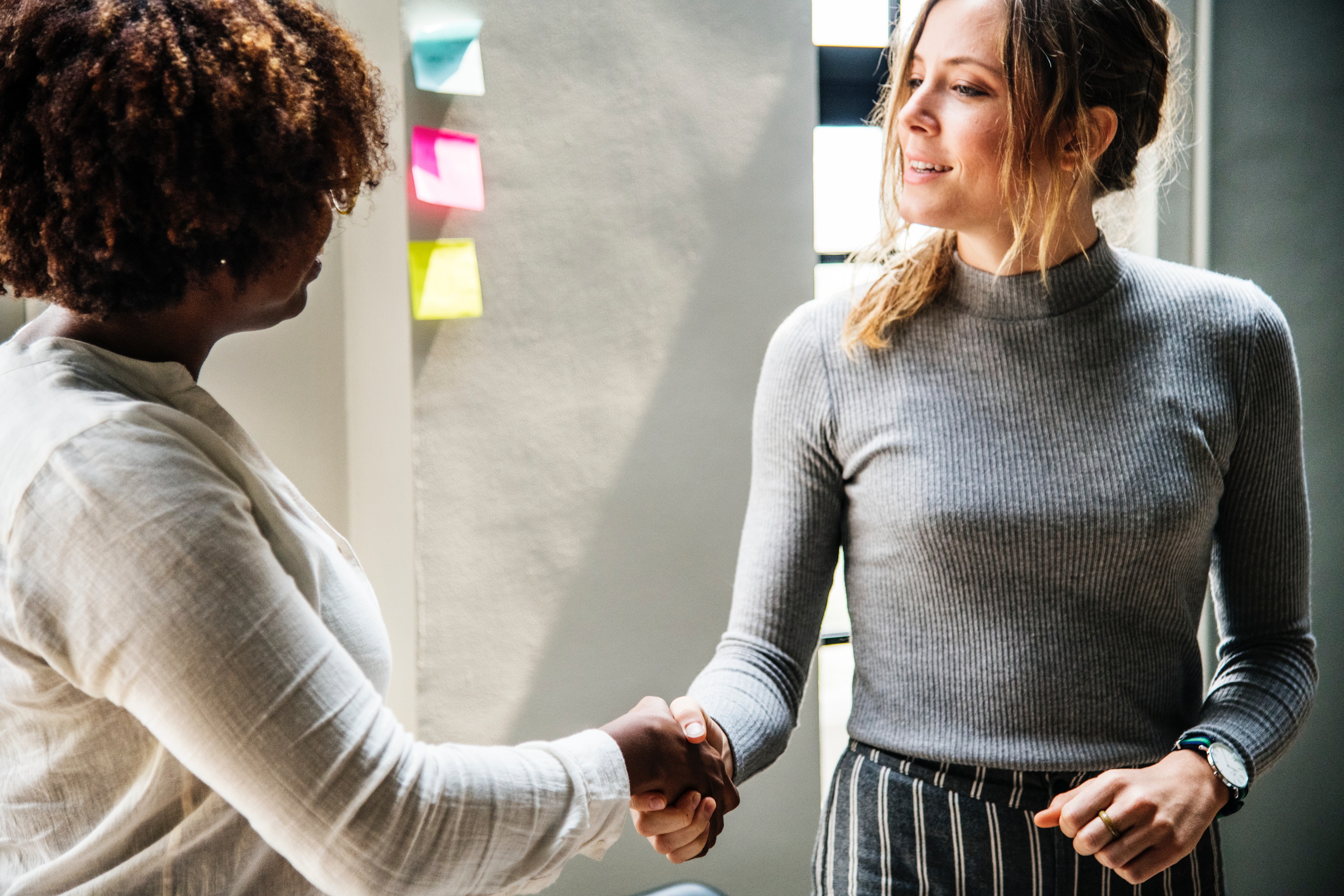 Two professional woman shaking hands