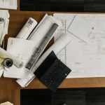 blueprints on a desk