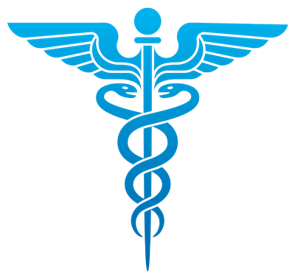A blue Caduceus as a symbol of medicine