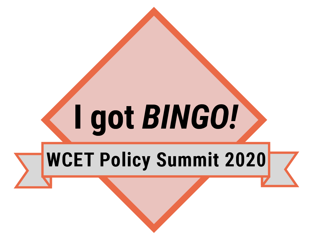 Example badge in MIX reads I GOT BINGO WCET Policy Summit 2020