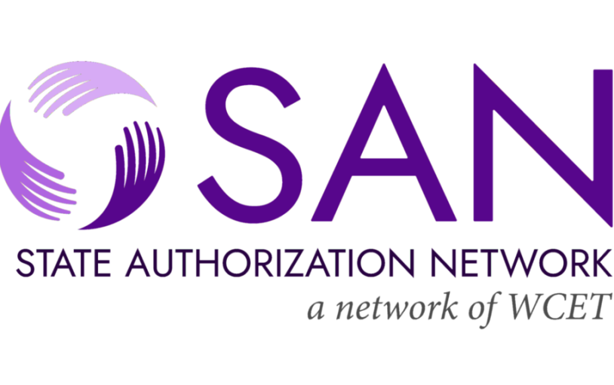 Logo for SAN: State Authorization Network. A network of WCET.