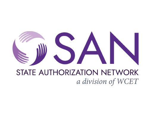 Logo for SAN: State Authorization Network. A division of WCET.
