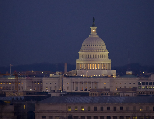 Washington DC skyline at night.