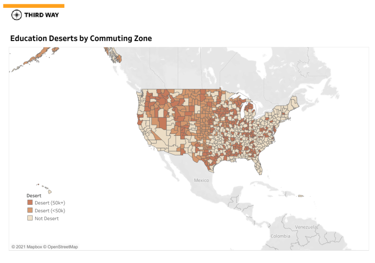 education deserts map by commuting zone