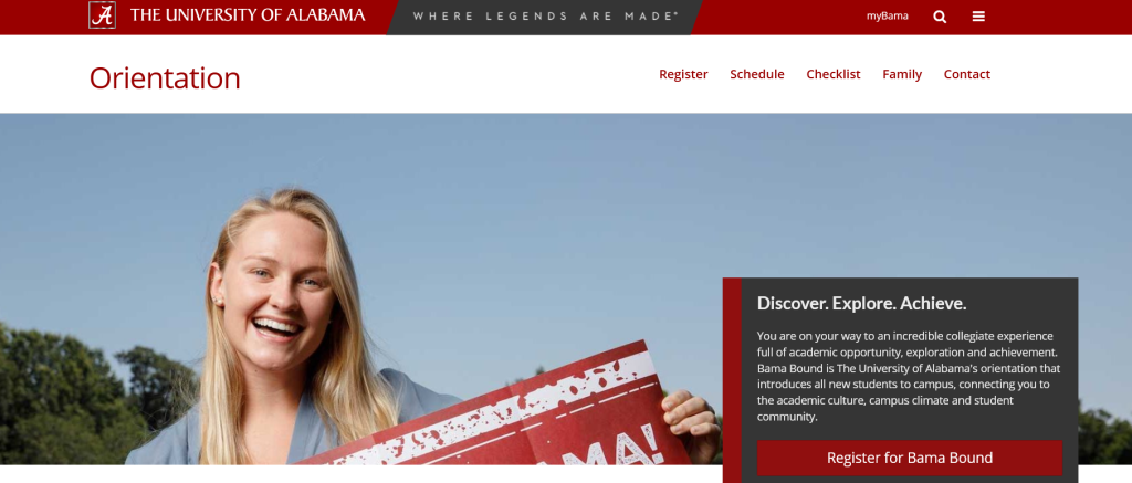 screen shot of UA orientation website
