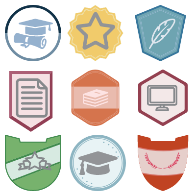 Example digital badges with school related icons