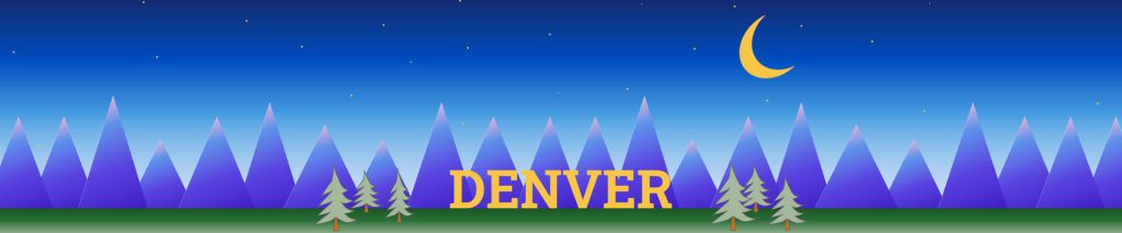 illustrated mountains with the night sky and "denver" written across