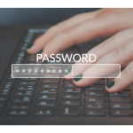 image of someone typing on a keybord with the word "password" overlaid on top of the image and a field representing a password