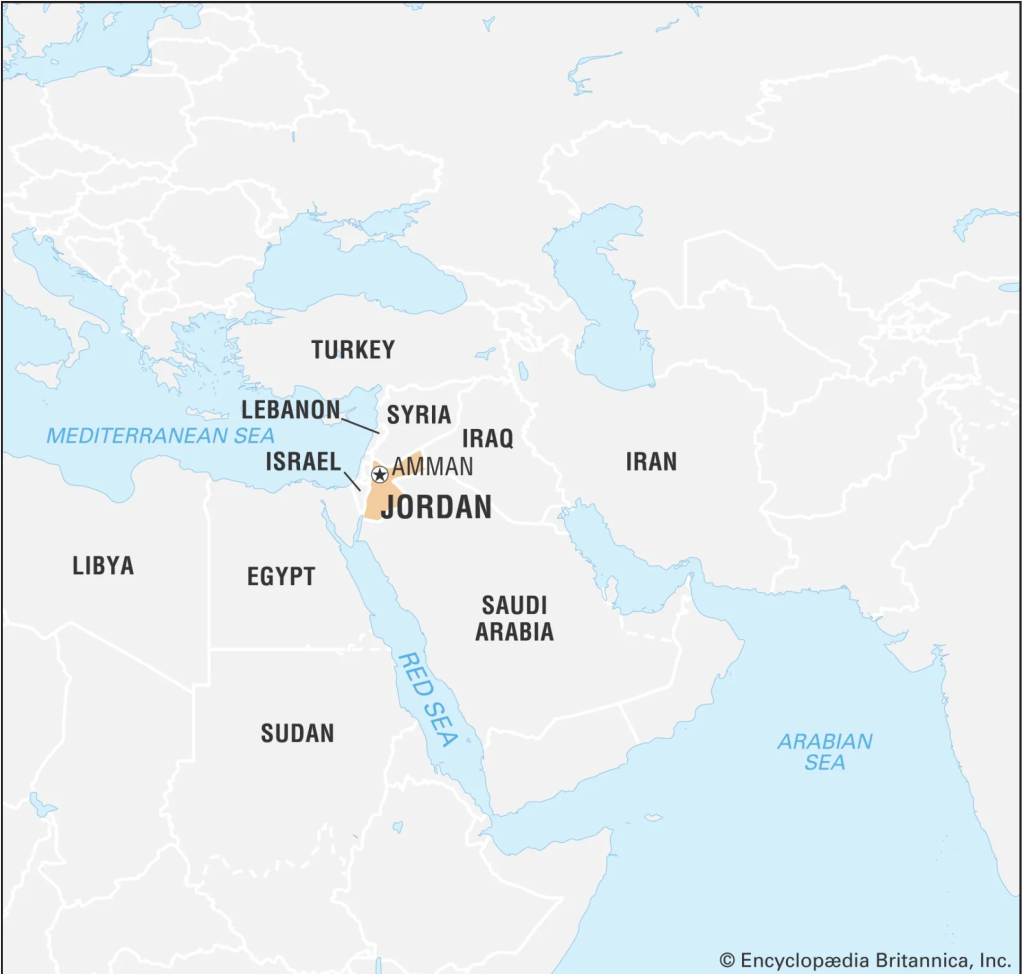 a map showing Amman, Jordan