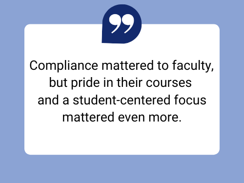 textbox: Compliance mattered to faculty, but pride in their courses and a student-centered focus mattered even more.