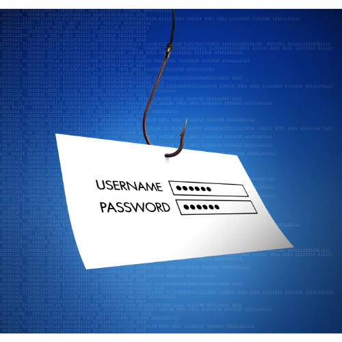 graphic of a paper with "username" and "password" fields held up by a metal fishing hook.