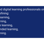 text box reads - WCET surveyed digital learning professionals on institutional practices in defining: distance learning, online learning, fully online learning, hybrid/blended learning, hyflex learning.