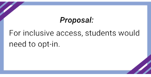 Textbox: Proposal:
For inclusive access, students would need to opt-in.