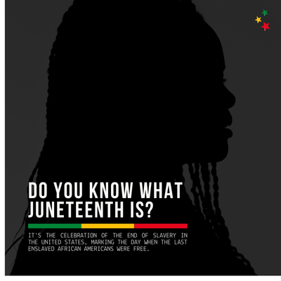 Silhouette of a person with the text:

Do you know what Juneteenth is?

it's the celebration of the end of slavery in the United States, marking the day when the last enslaved African Americans were free.