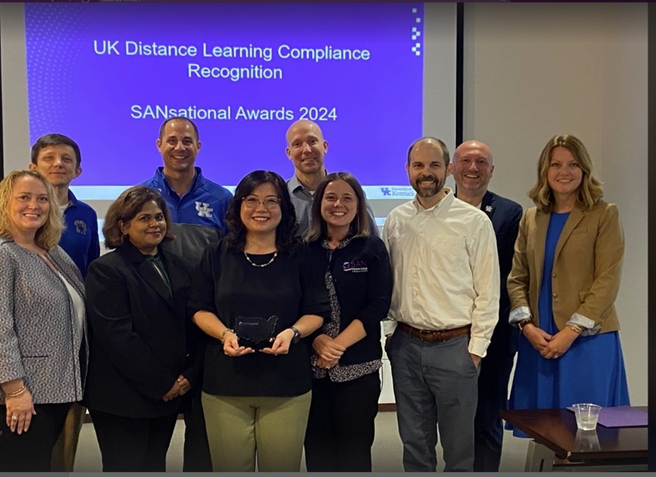 (The UK team pictured from left to right) Miranda Hines, John Wiesendanger, Suzanne McGinnis, Chris Thuringer, Ping Jiang, Jonathan Blazejewski, [Kathryn Kerensky-The State Authorization Network], Zach Furr, Adam Bohland, and Amber Campbell.
