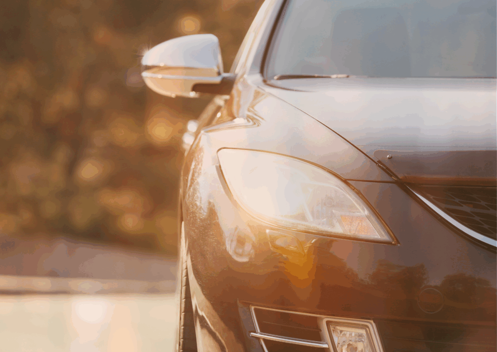 A car with a shining headlight