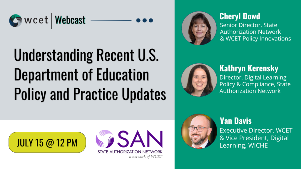 Promotional graphic for the July 15 webcast: Understanding Recent U.S. Department of Education Policy and Practices Updates.